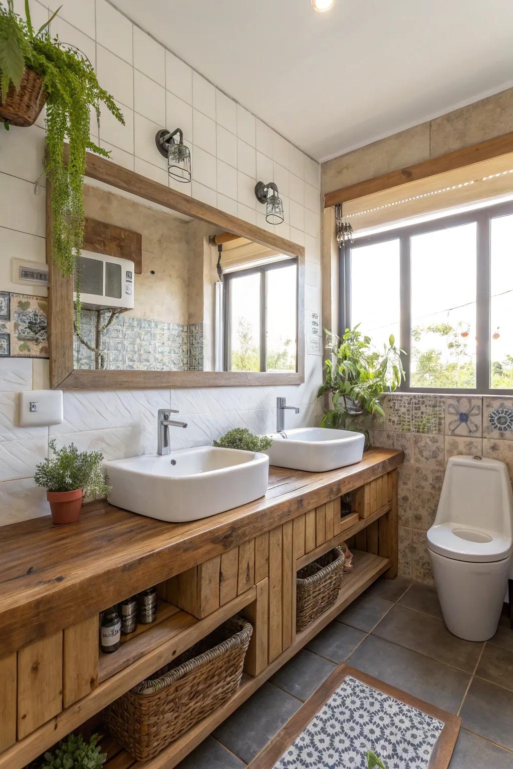 Eco-conscious selections boost the bathroom's sustainability and appeal.
