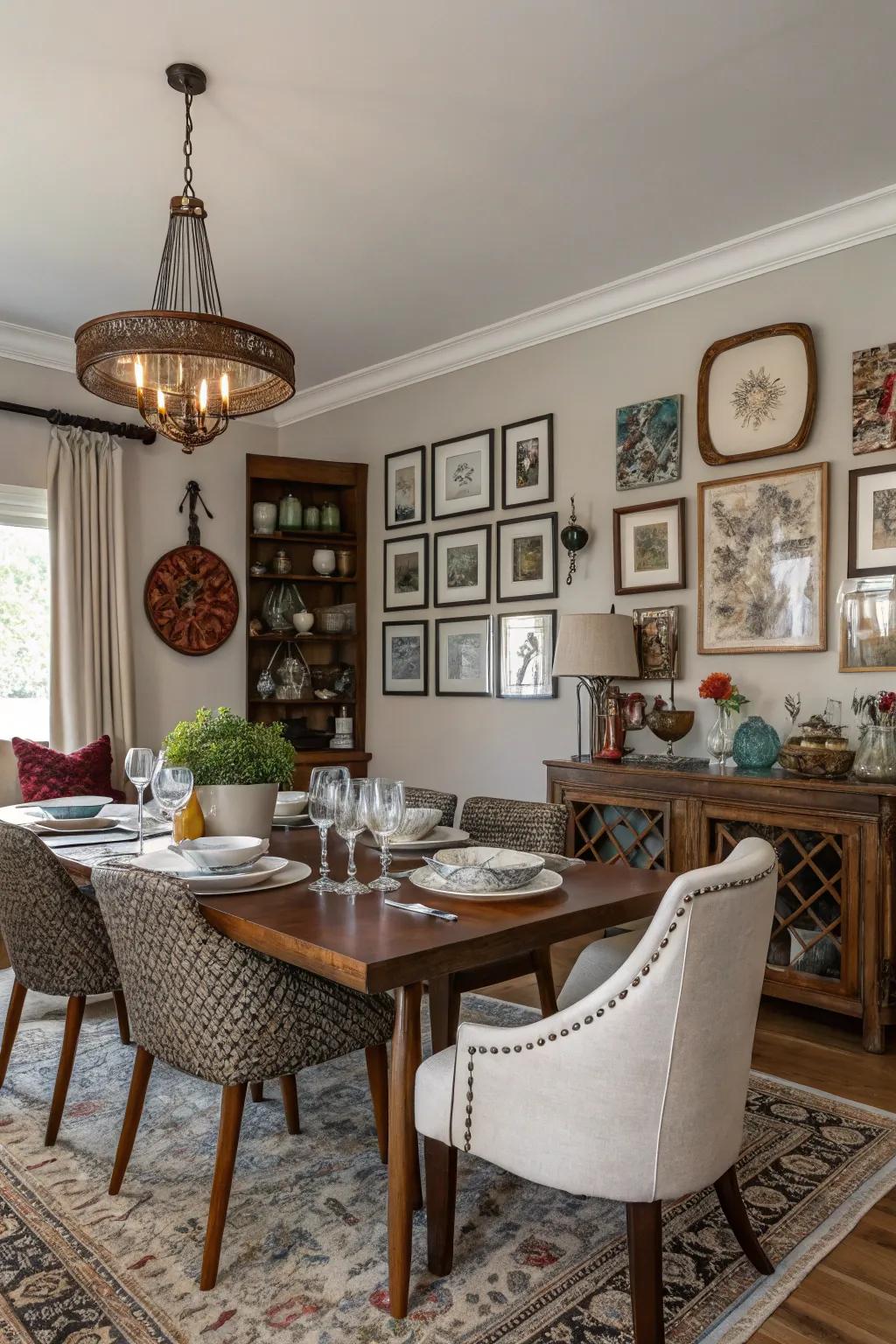 A varied mix of styles creates a dining space full of personality.