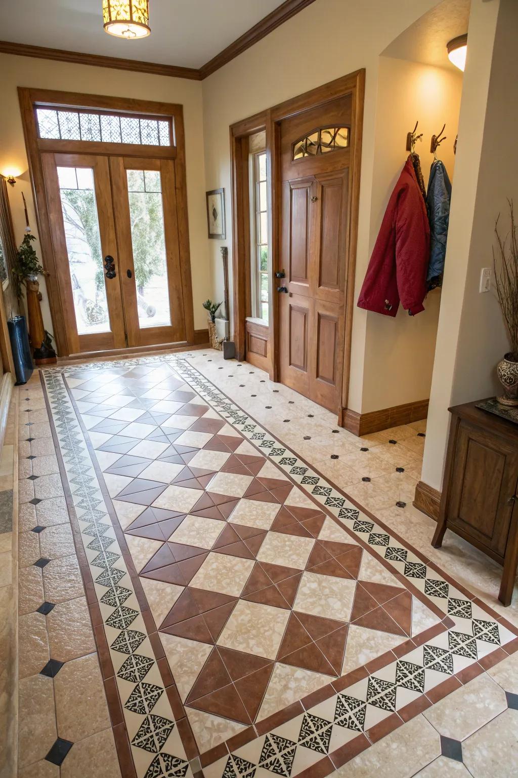 Two-tone tiles produce an intriguing and fashionable entrance floor.