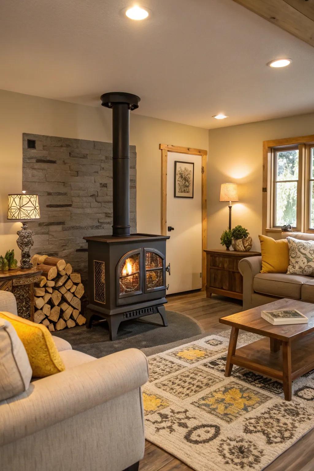 The color-coordinated fireplace brings harmony to the space.