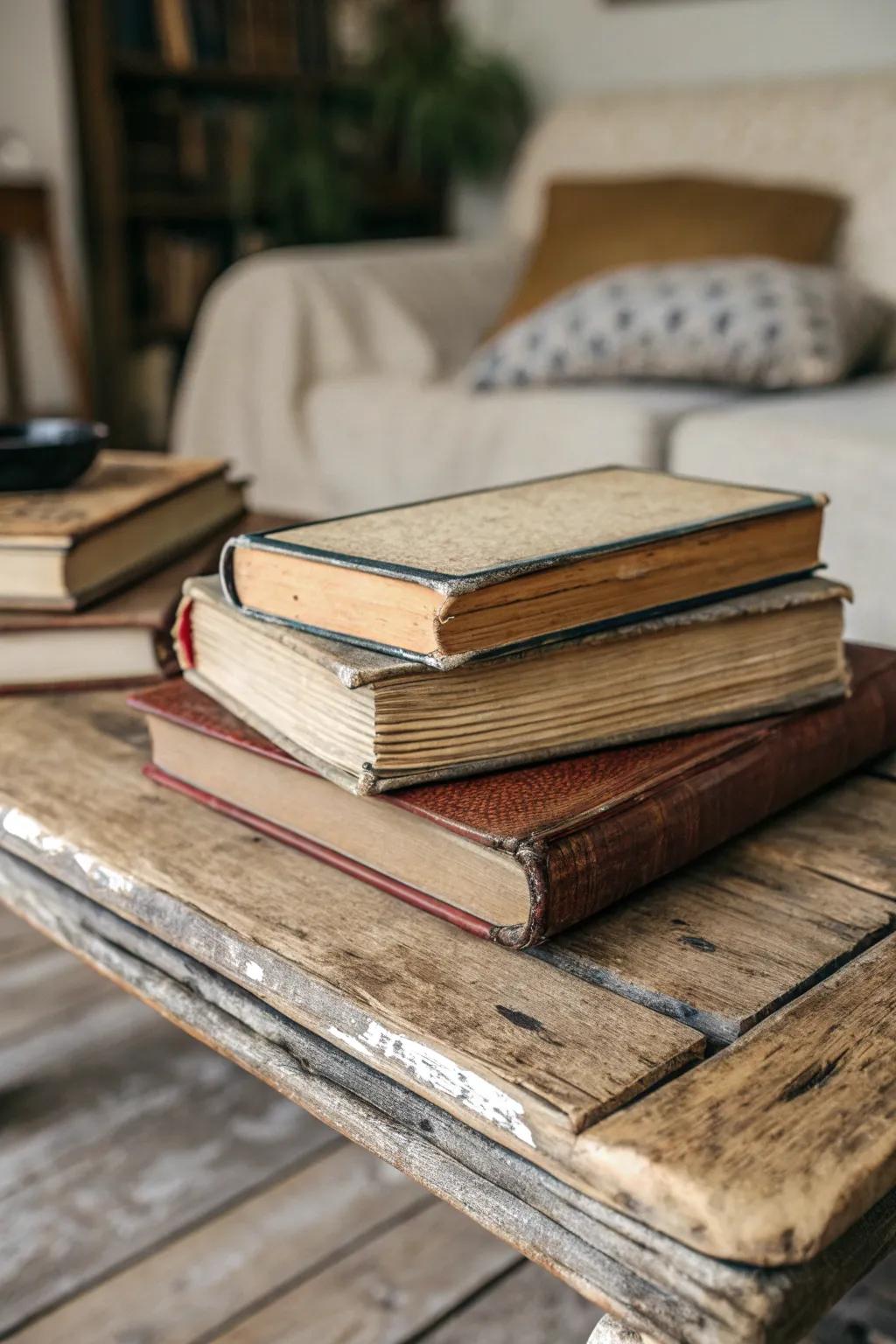 A collection of classic books lends a sense of timelessness to the decor.