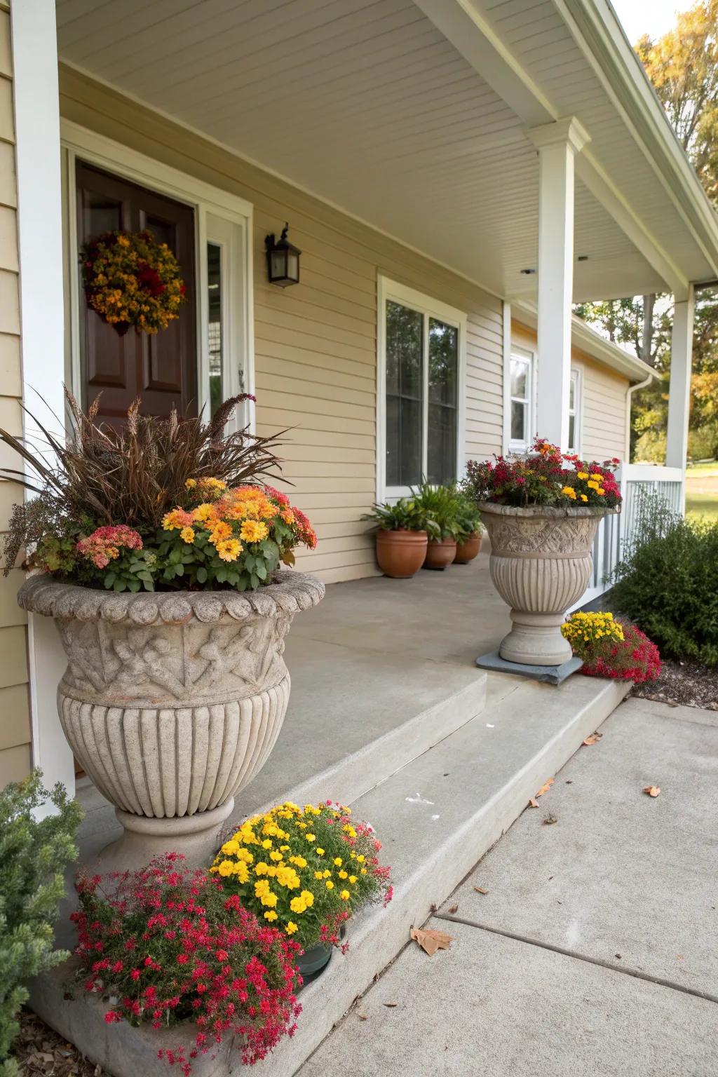 Pots add seasonal charm.