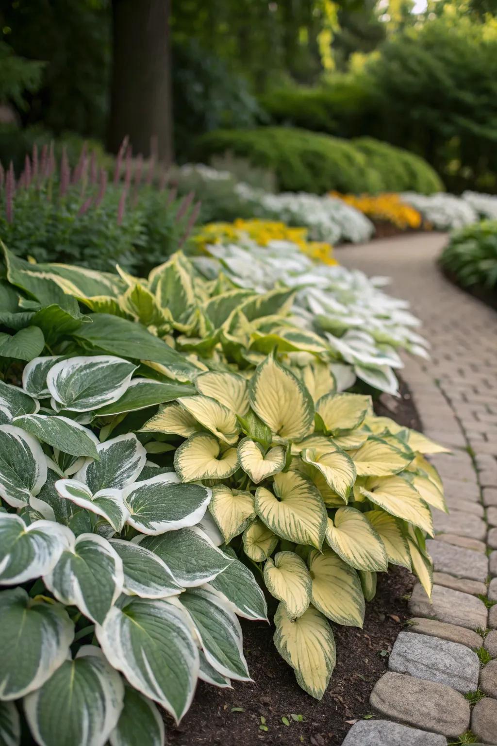 Mosaic planting alongside glimmerflowers fashions a living masterpiece.