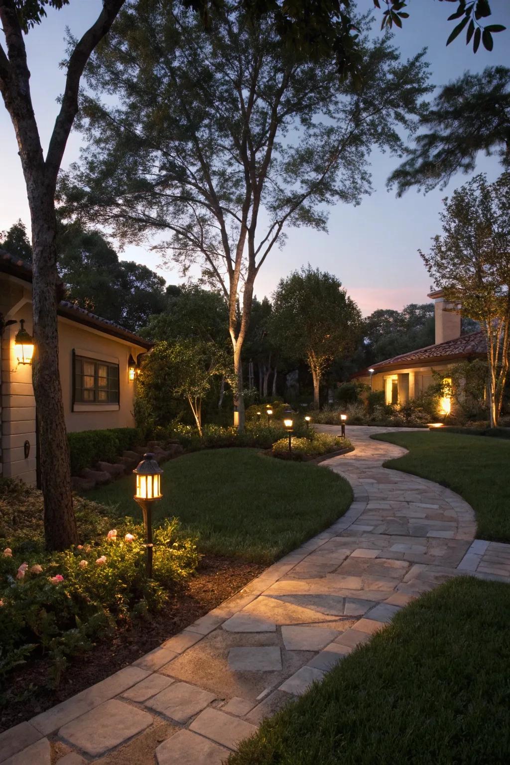 Lighting transforms your front yard into a magical nighttime retreat.