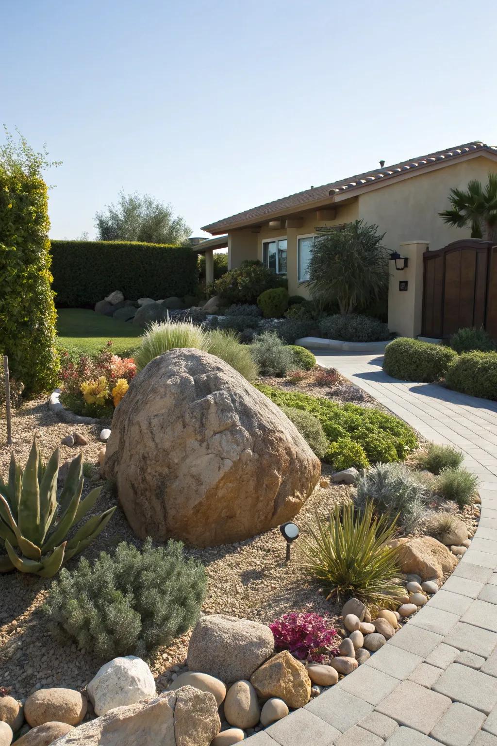 A striking focal point that anchors the xeriscape design.