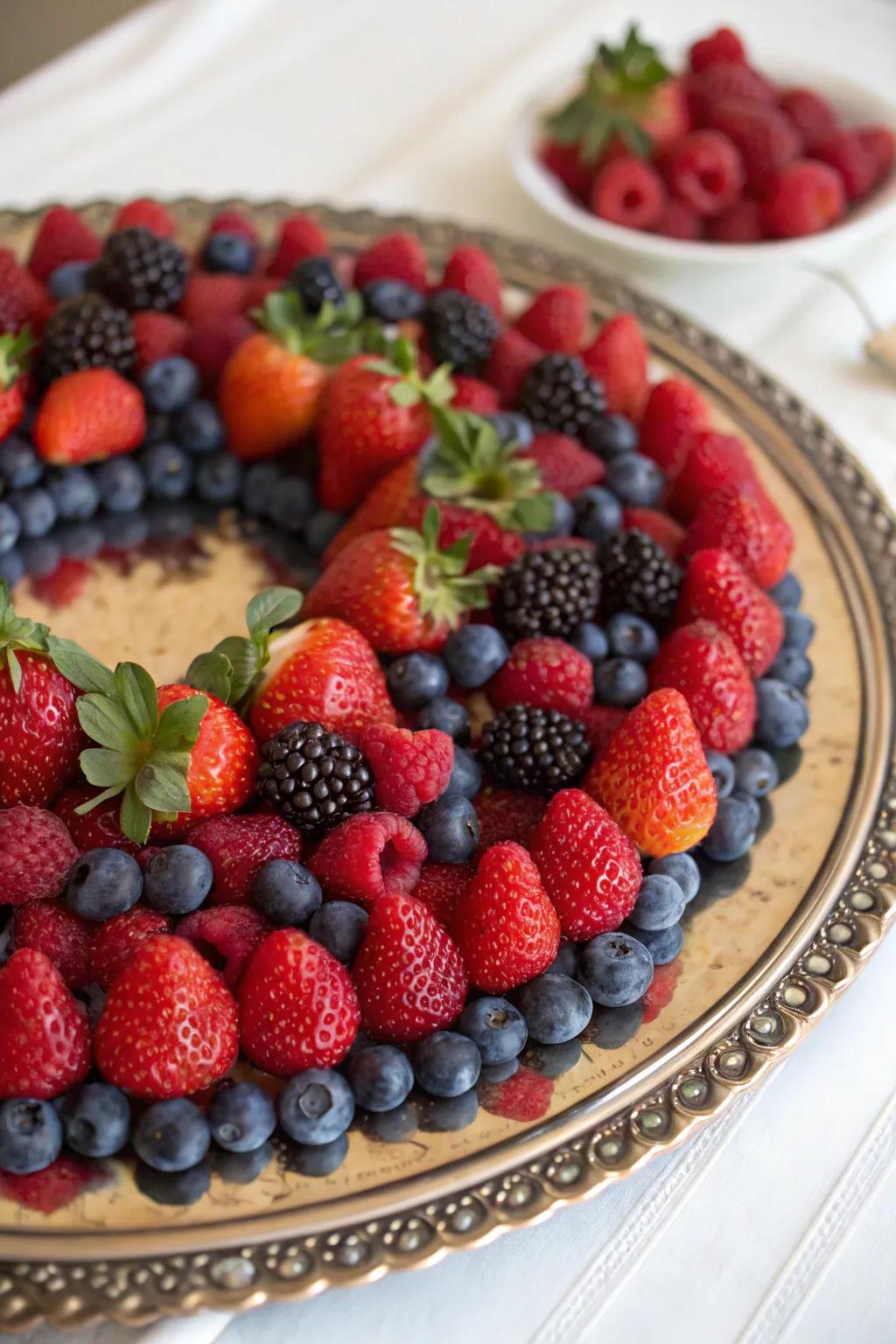 A berry wreath introduces a celebratory touch to any event.
