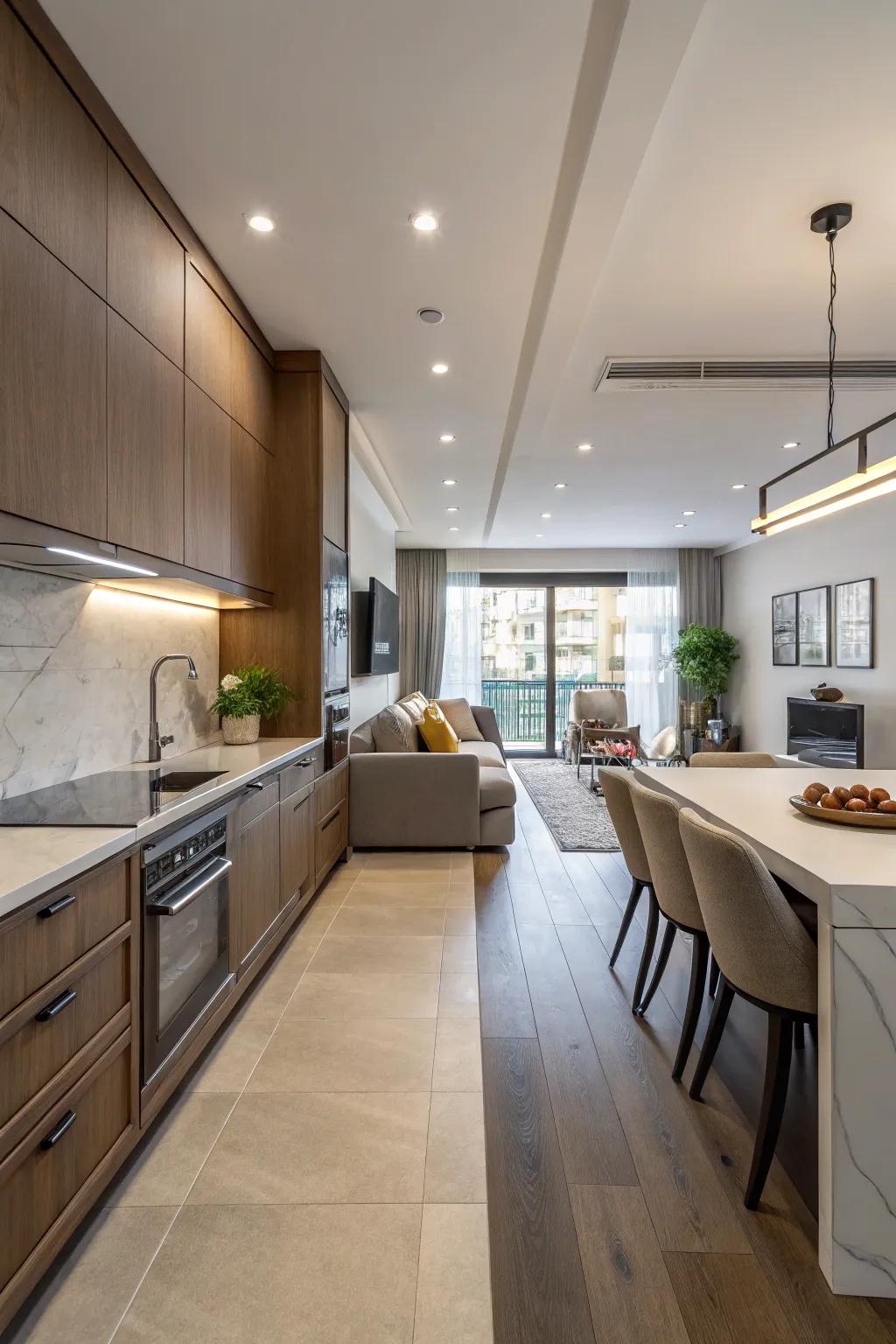 A peninsula mixes usefulness and style between spaces.