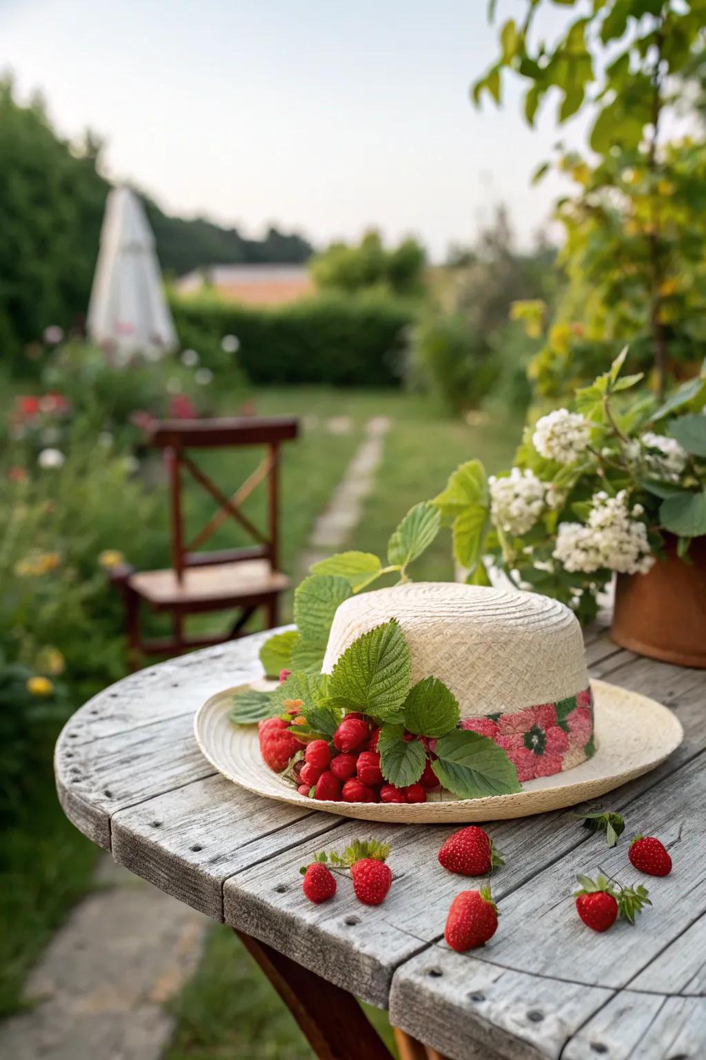 Fruity merriment hat for a playful summer party appearance.