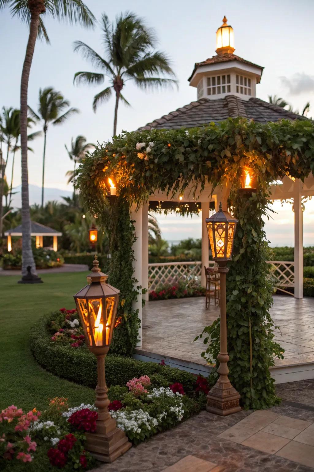 Ceremonial torches fill your gazebo with a tropical, exotic flair.