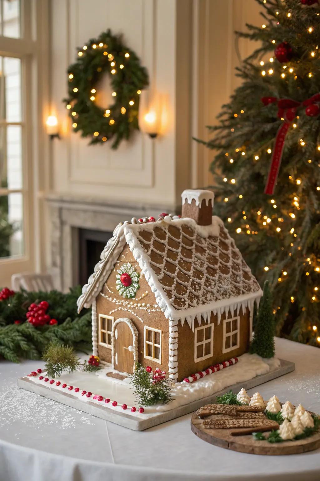 A sugary paste-tiled peak on a gingerbread residence.