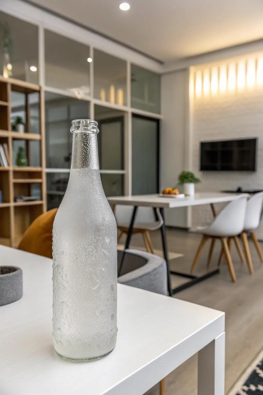 Frosted bottles offering a dash of contemporary finesse.