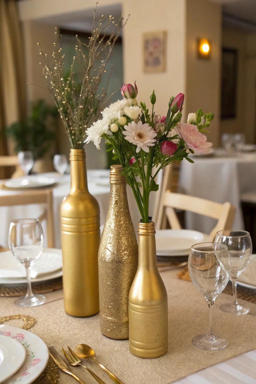Chic gilded-coating vials introducing a stylish touch.