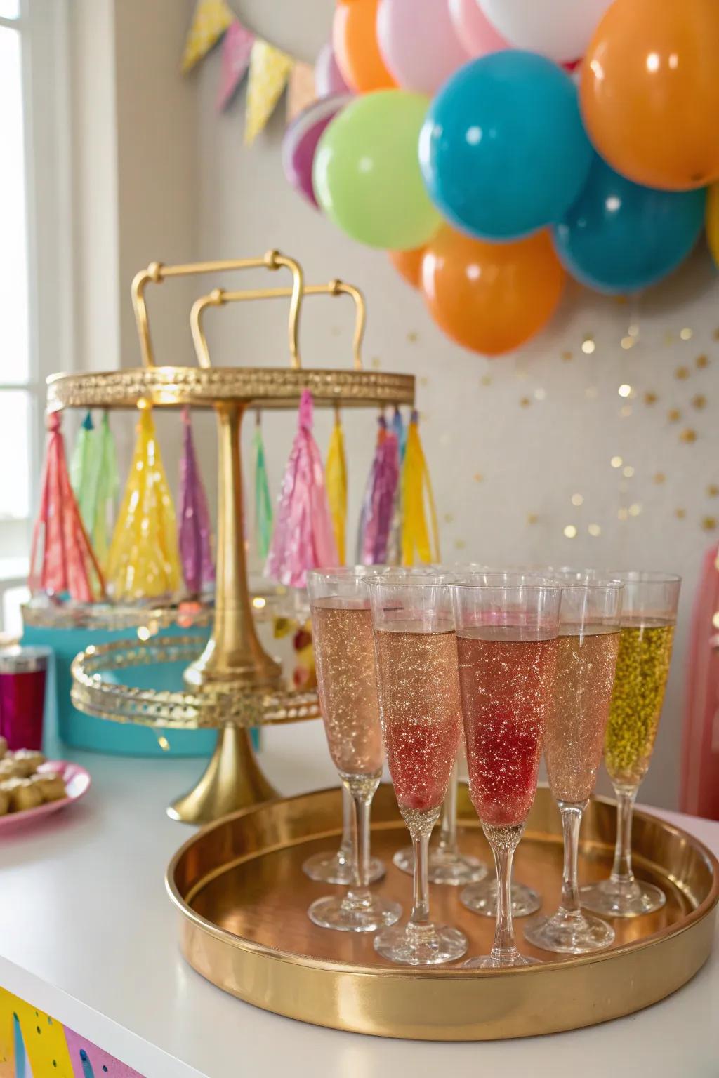 A gold-inspired beverage station creates an elegant detail.