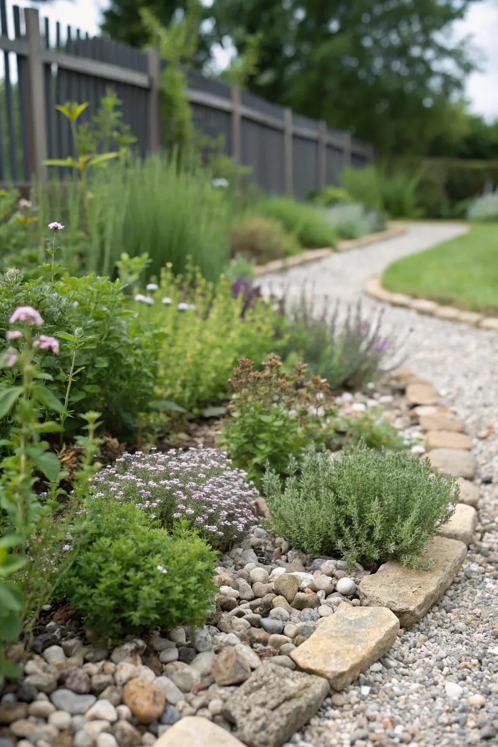 An aromatic stone garden filled with herbs