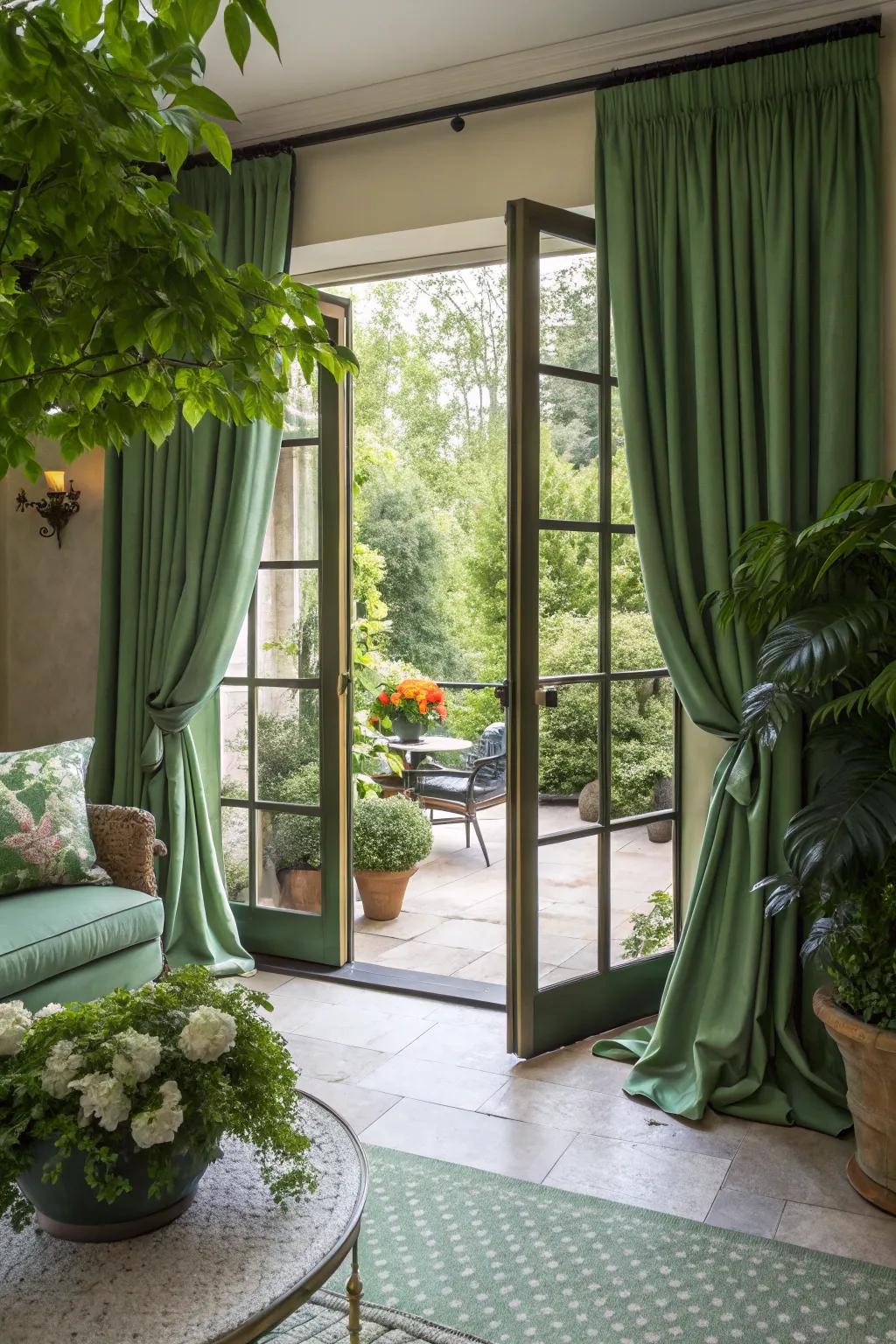 A smooth indoor-outdoor flow using green decor.