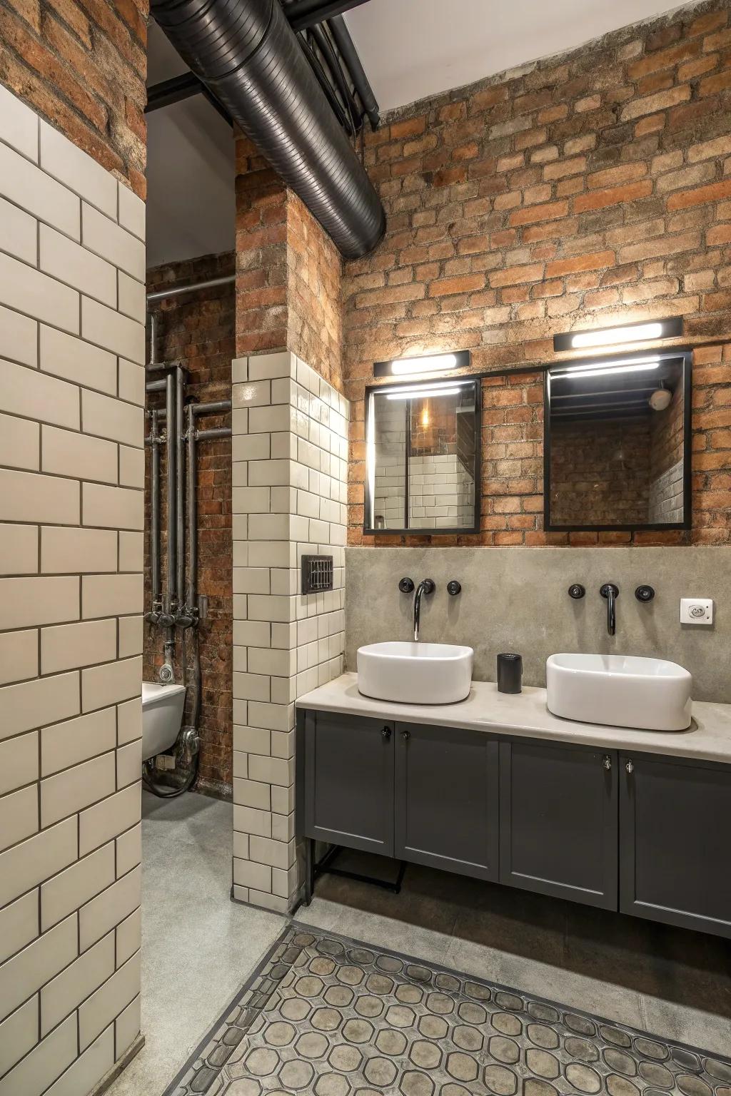 An industrial edge with exposed brick and tile.