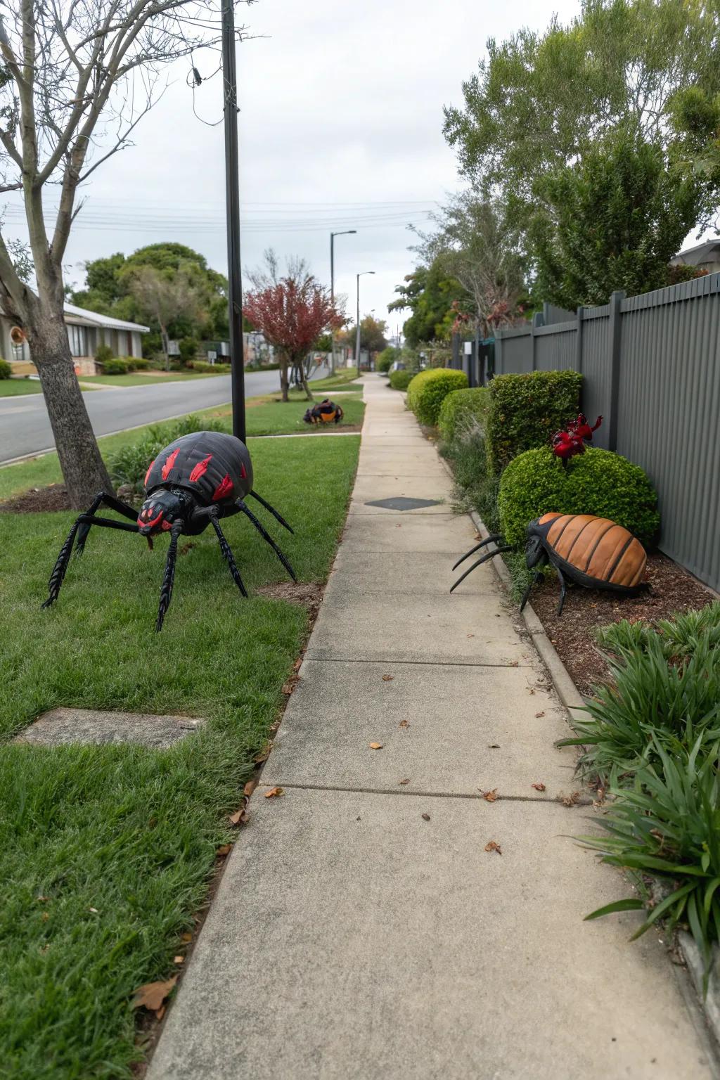Creepy crawlies add a fun and eerie surprise to any Halloween path.