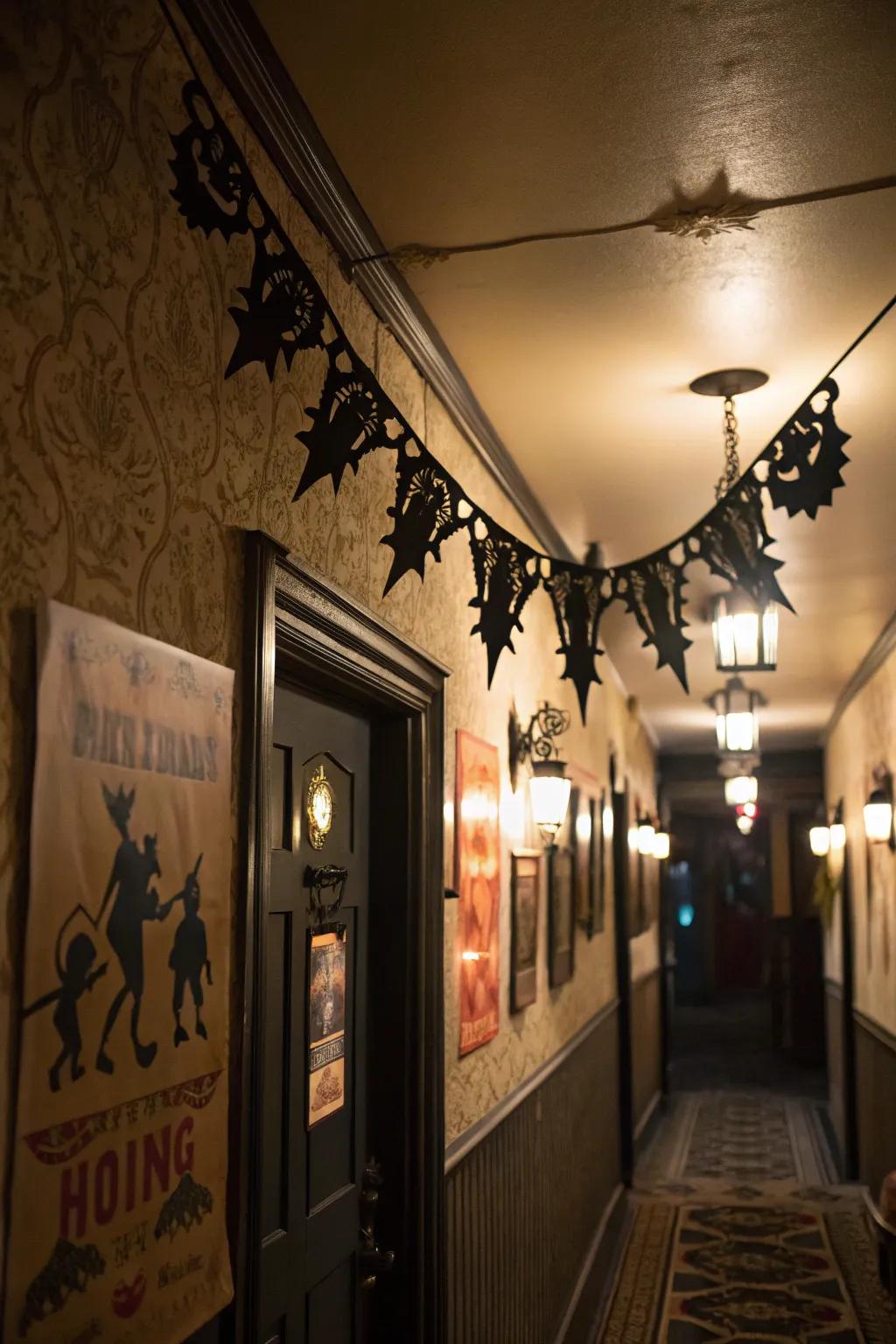 Ghastly garlands set a spooky setting.