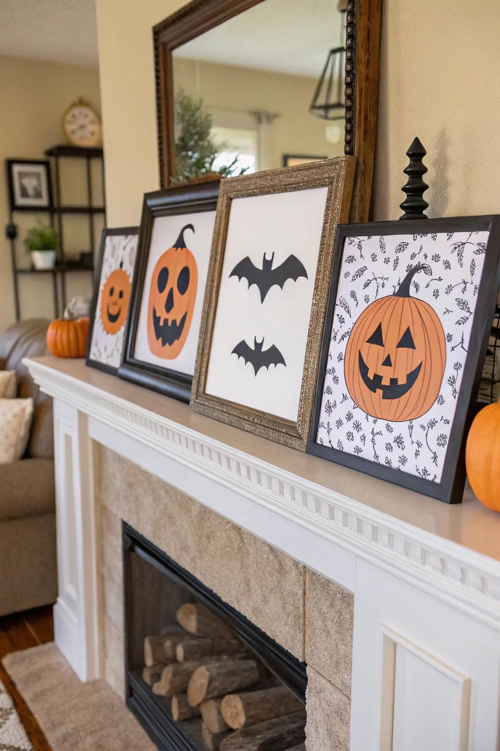 Easy-to-make framed Halloween printables for instant decoration.