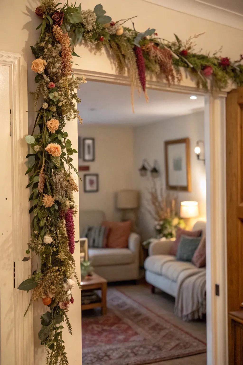 Enchanting preserved bloom festoons introducing elegance.