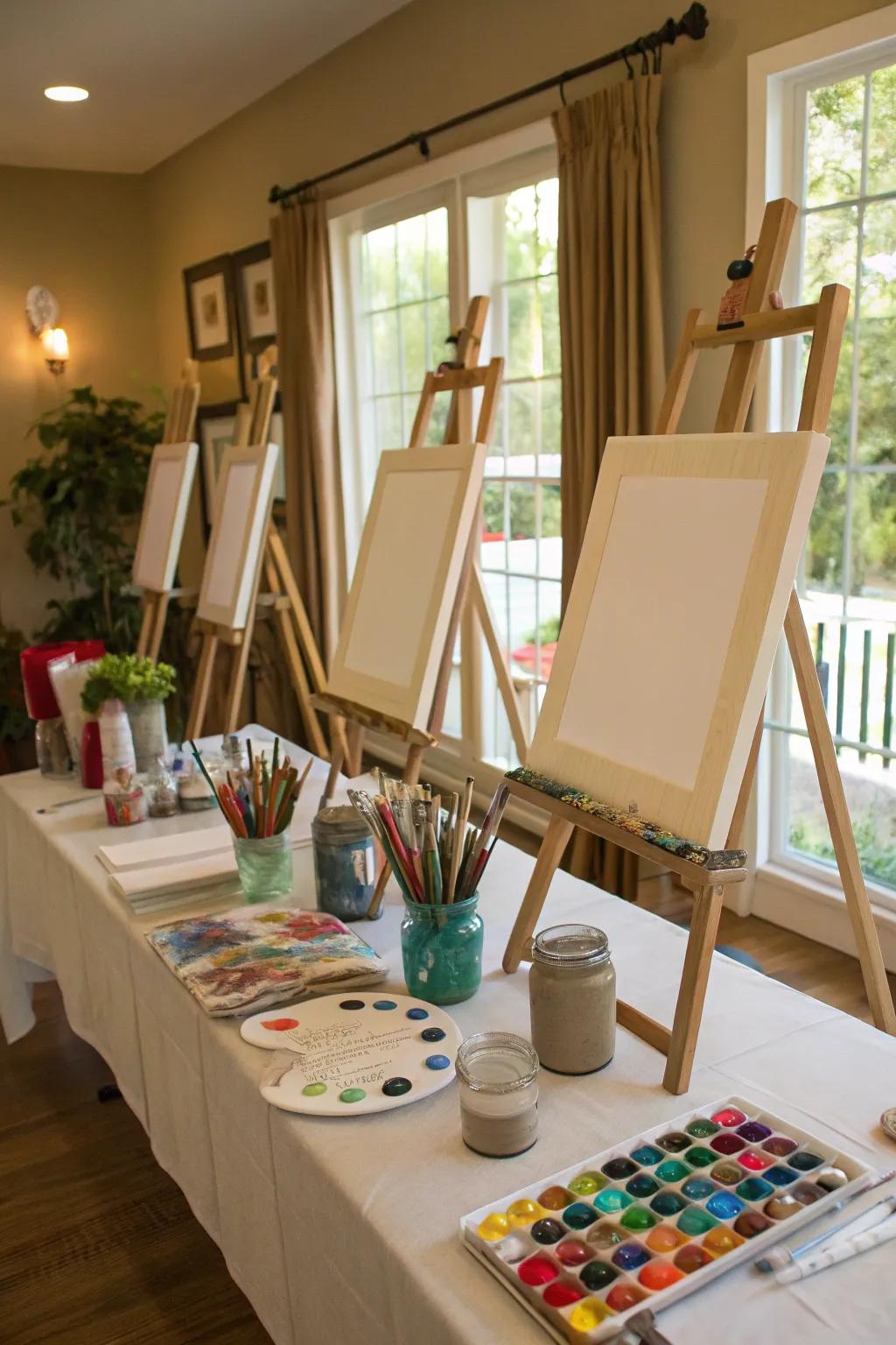 A creative painting area, inviting guests to express themselves artistically.