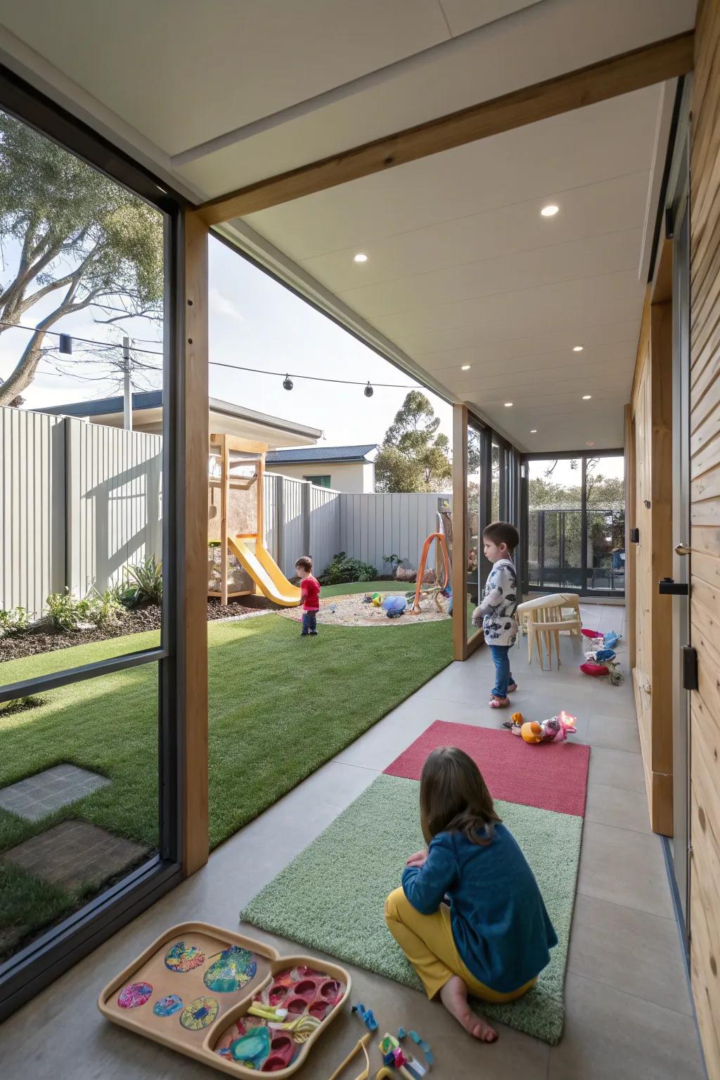 Integrated indoor and outdoor play spaces.