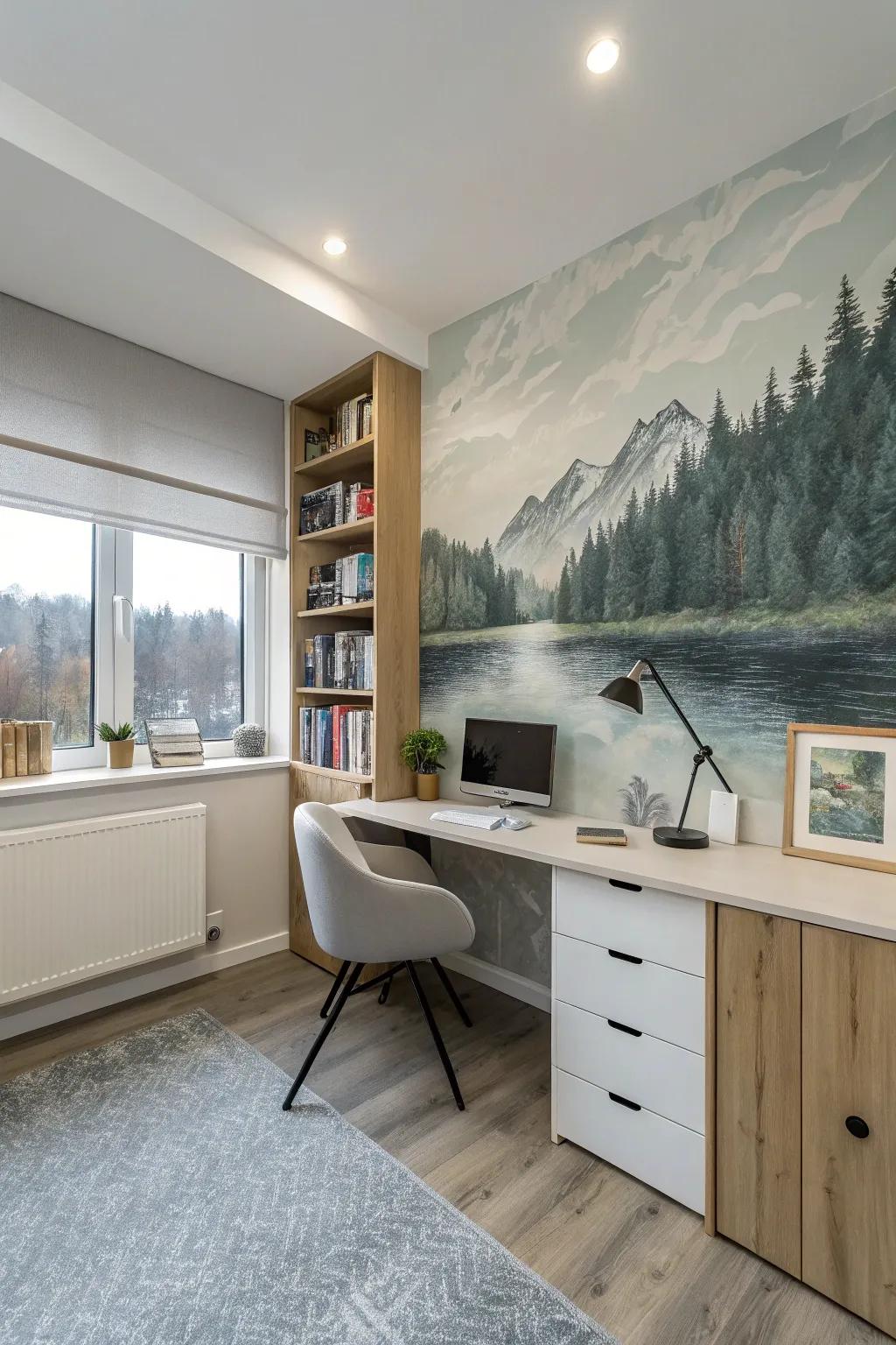 A bespoke wall painting brings personal flair and inspiration.