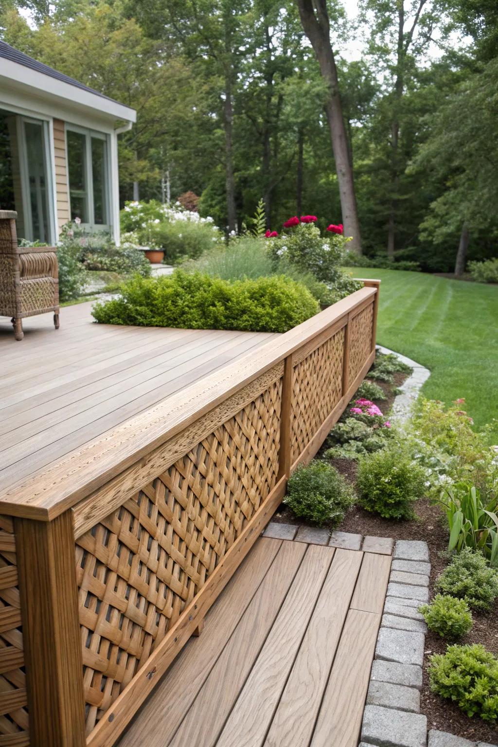 Interlaced weaves elevate the artistry of deck skirting.