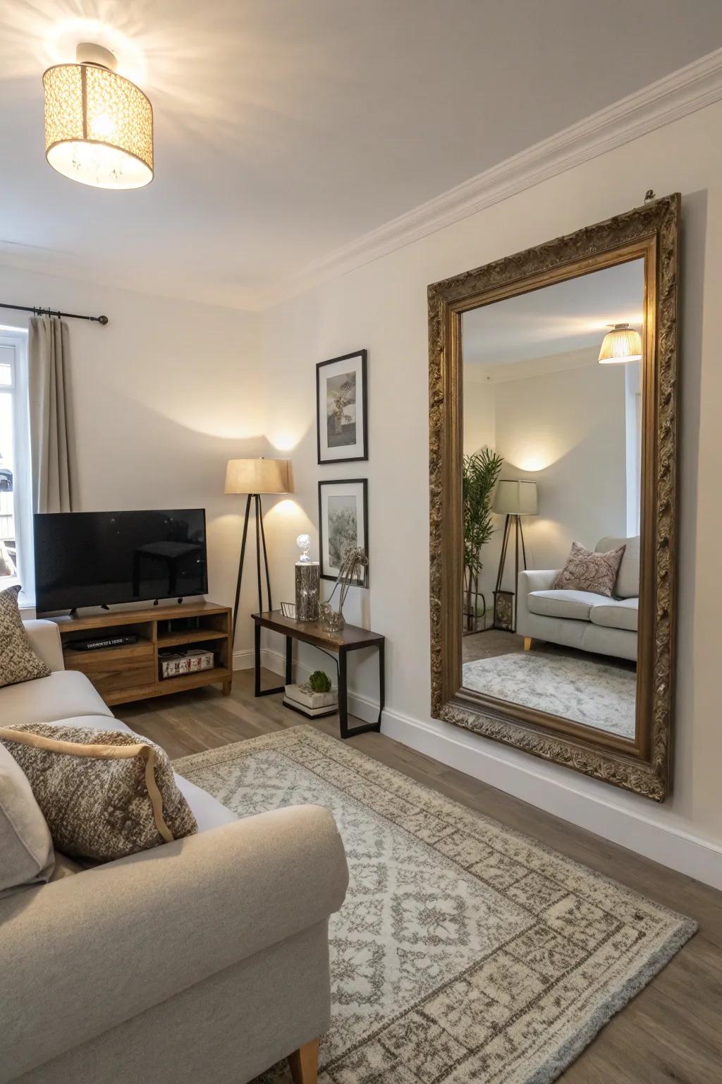 Oversized mirrors possess the capacity to render even the most restricted spaces feeling expansive.