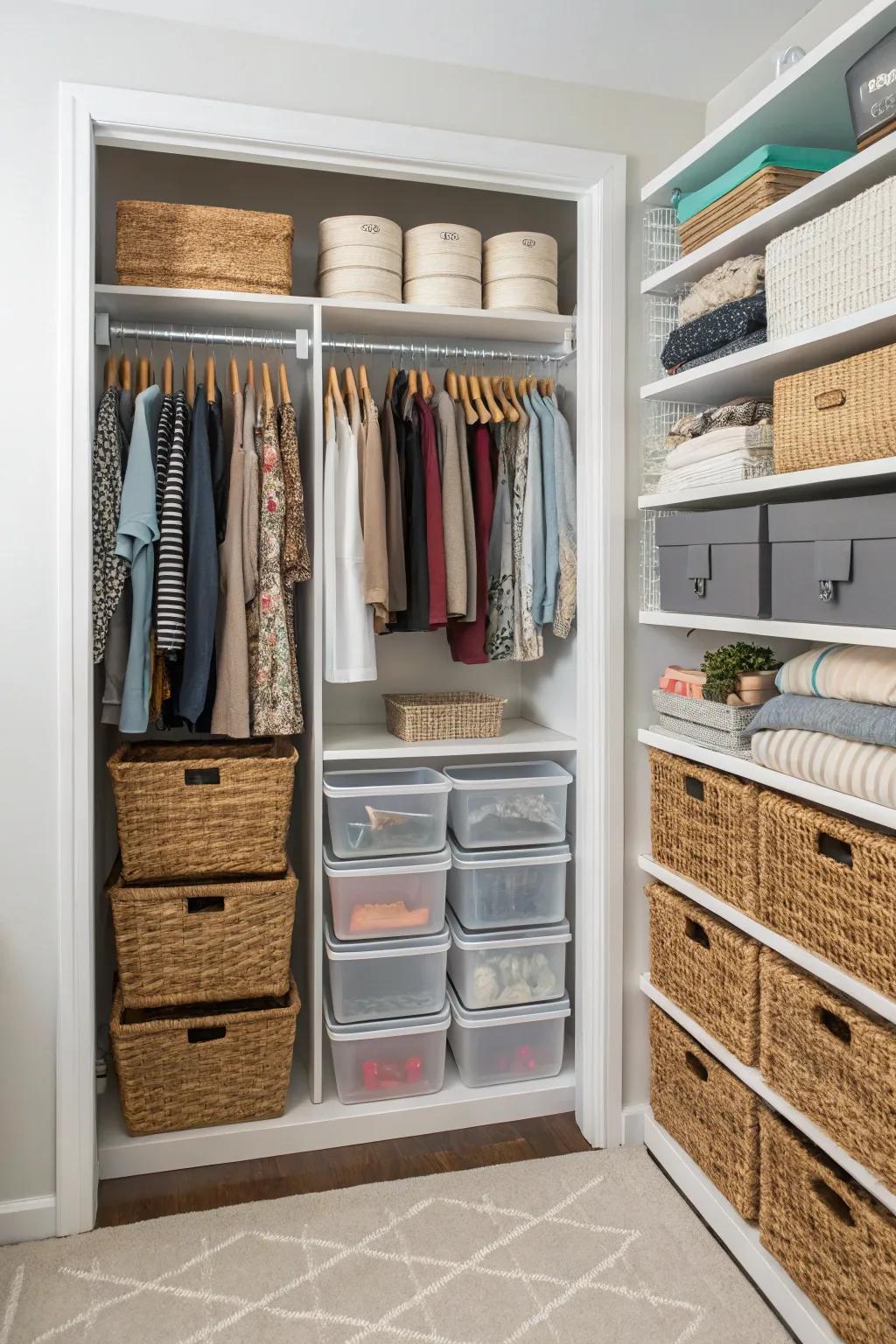 A mix of storage solutions accommodates diverse items efficiently.