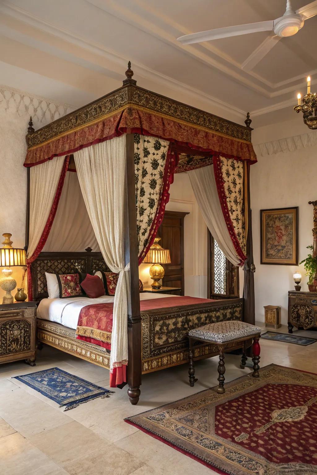 A canopy adds a royal touch to the bedroom.
