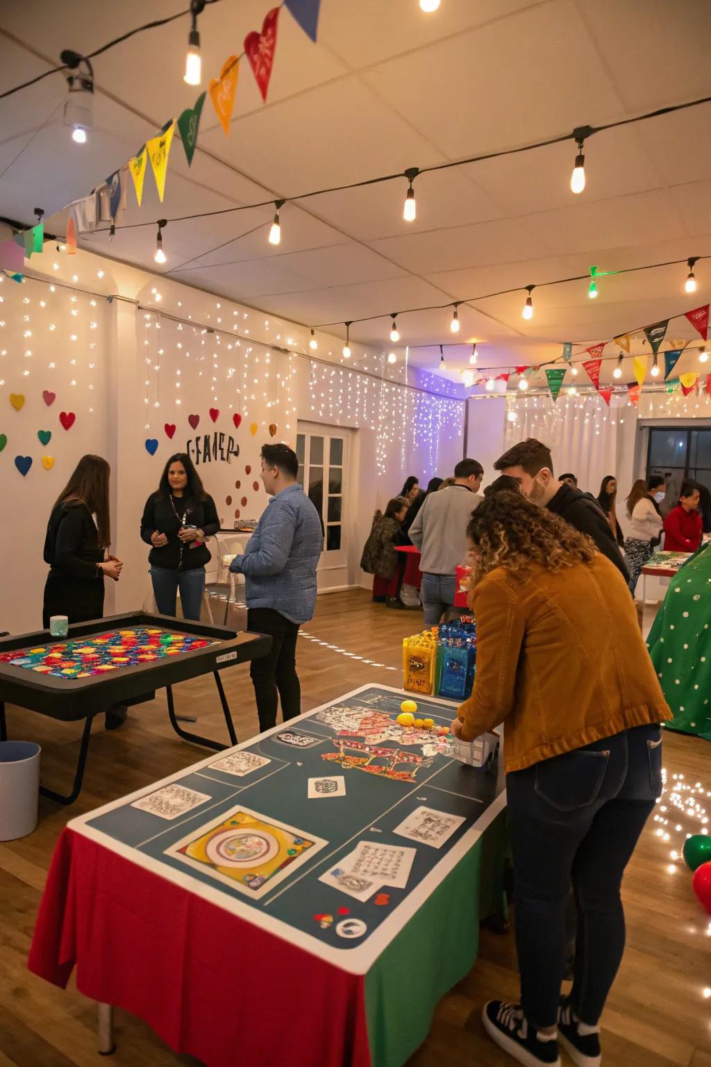 An engaging indoor party featuring an interactive fun zone.