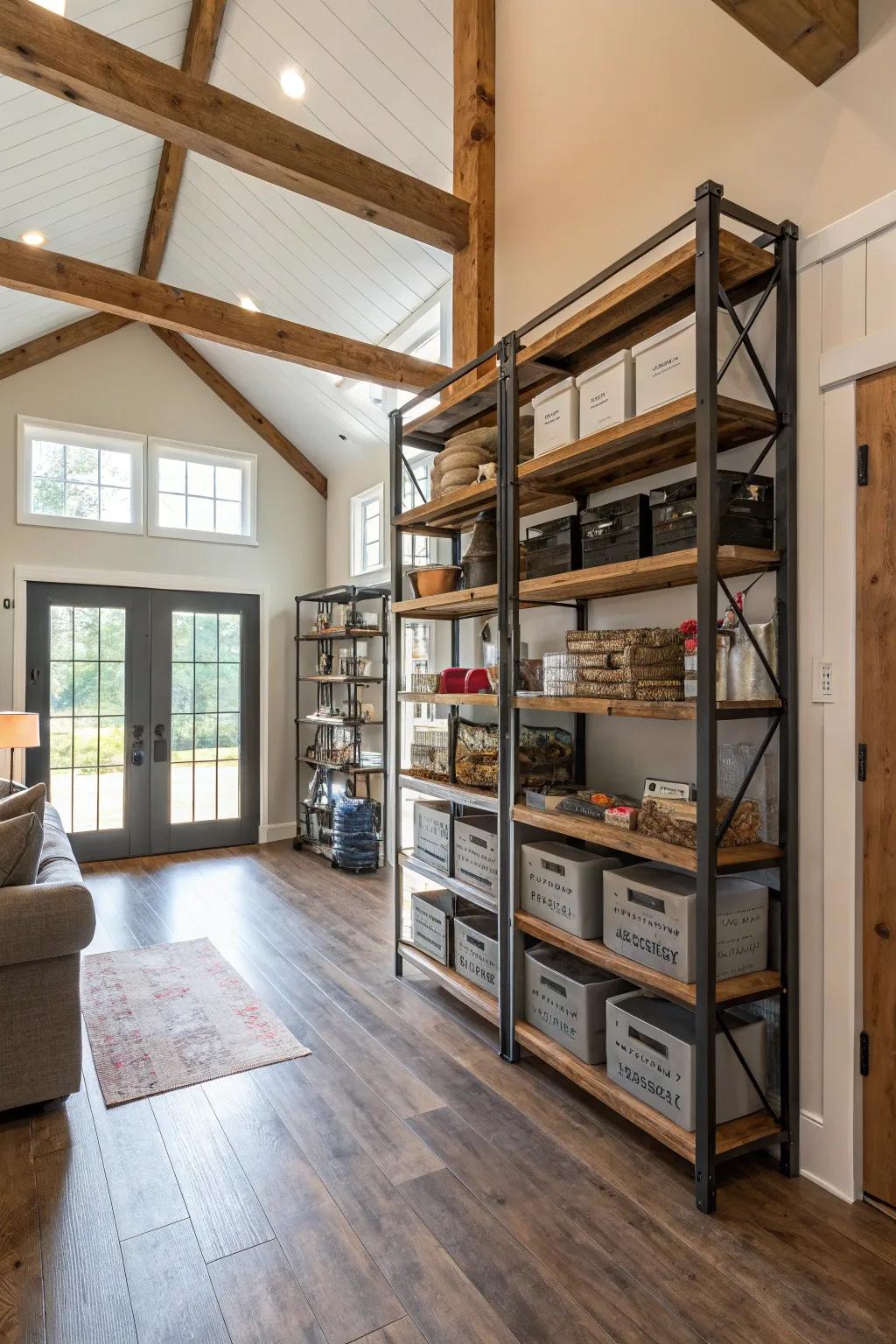 Sky-high storage squeezes out every inch and keeps things tidy.