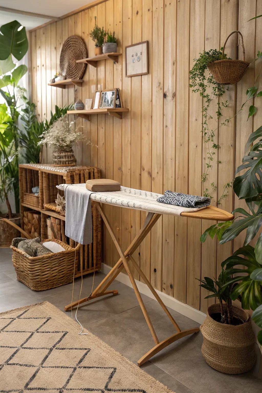 A wooden pressing surface adding natural charm to a living space.
