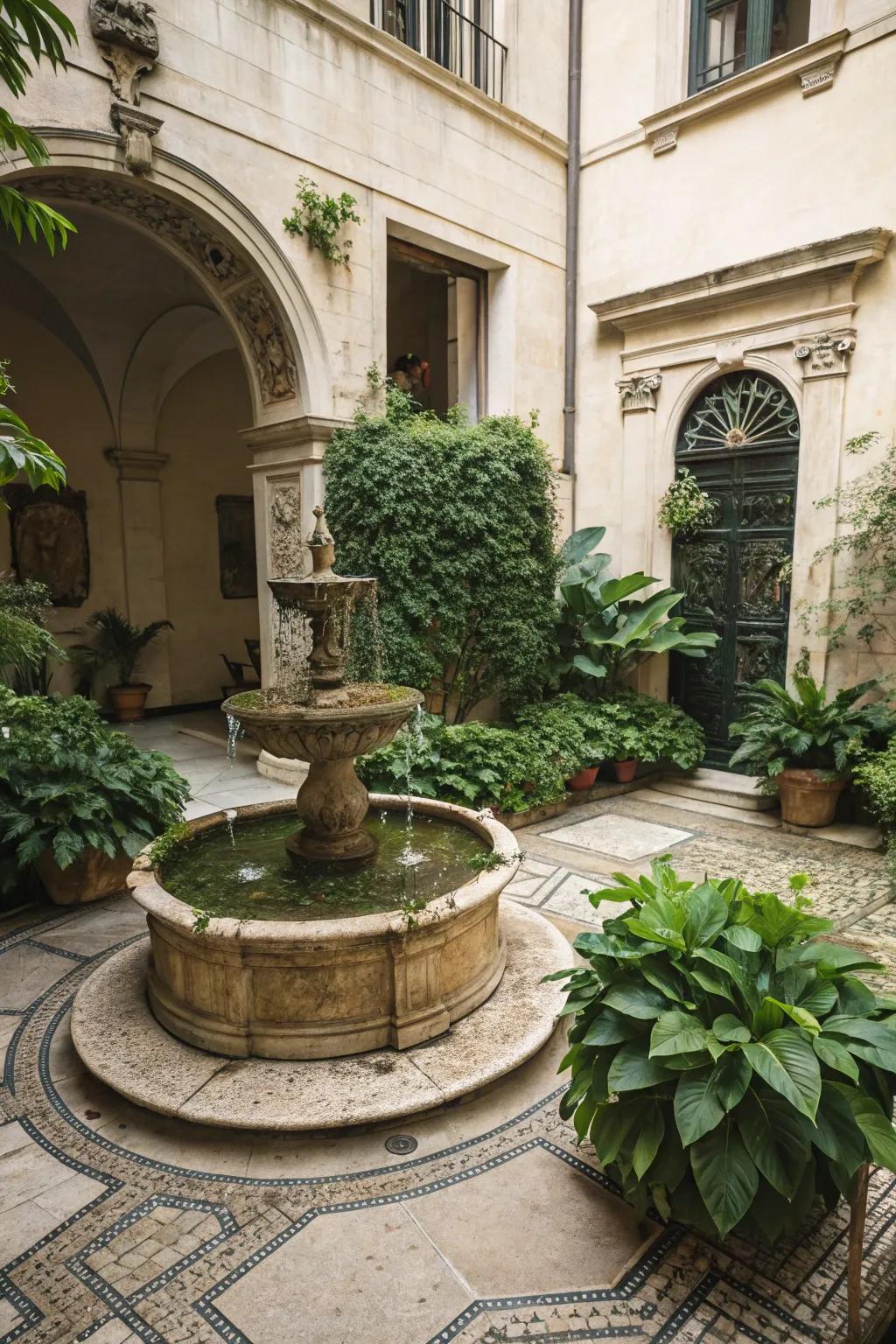 A small fountain adds peace and style to an outdoor space.