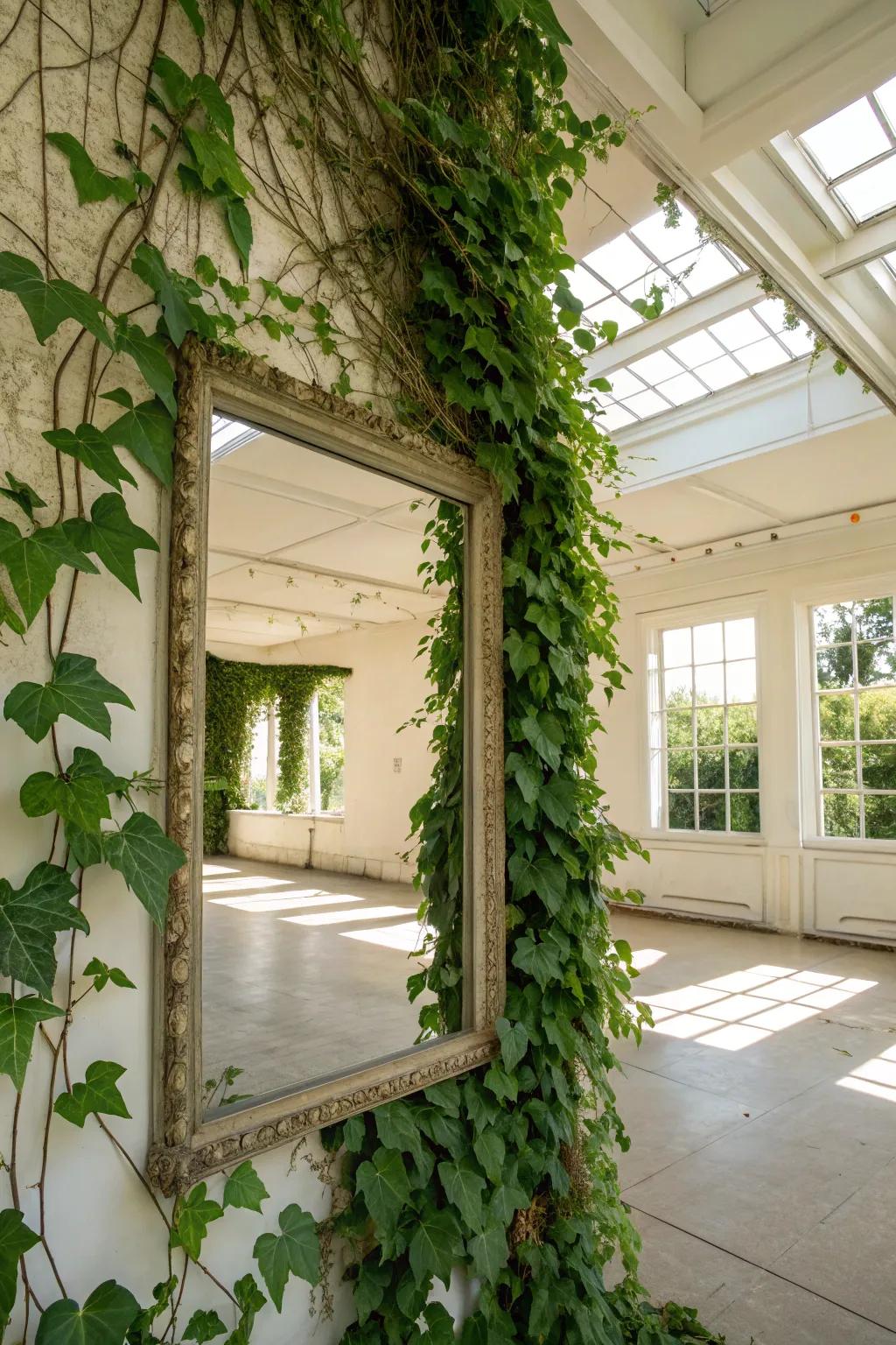 A breathtaking amalgamation of ivy and mirrors that enhances light and space.