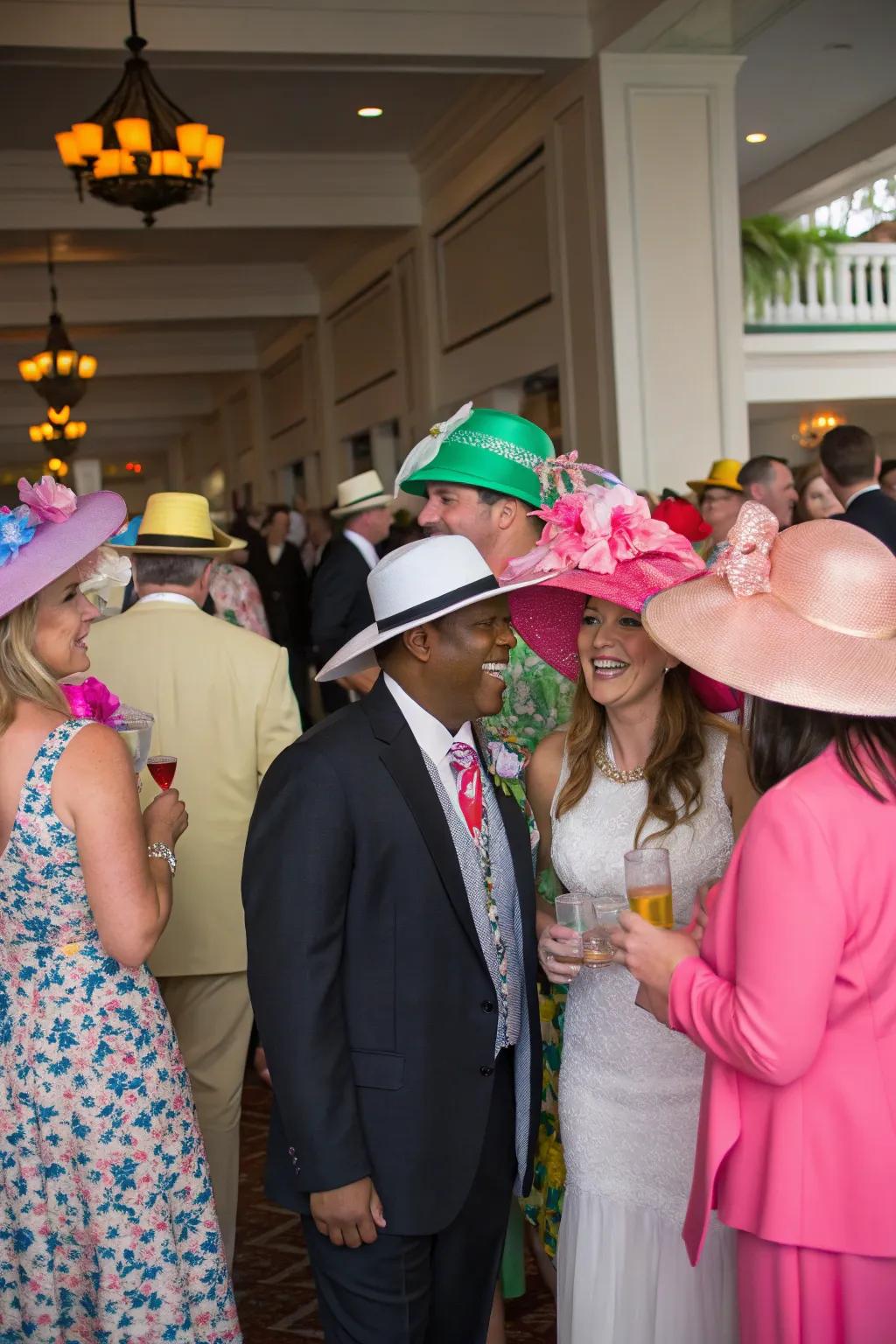 Guests elegantly attired in Run for the Roses-themed clothing enjoying the celebration.