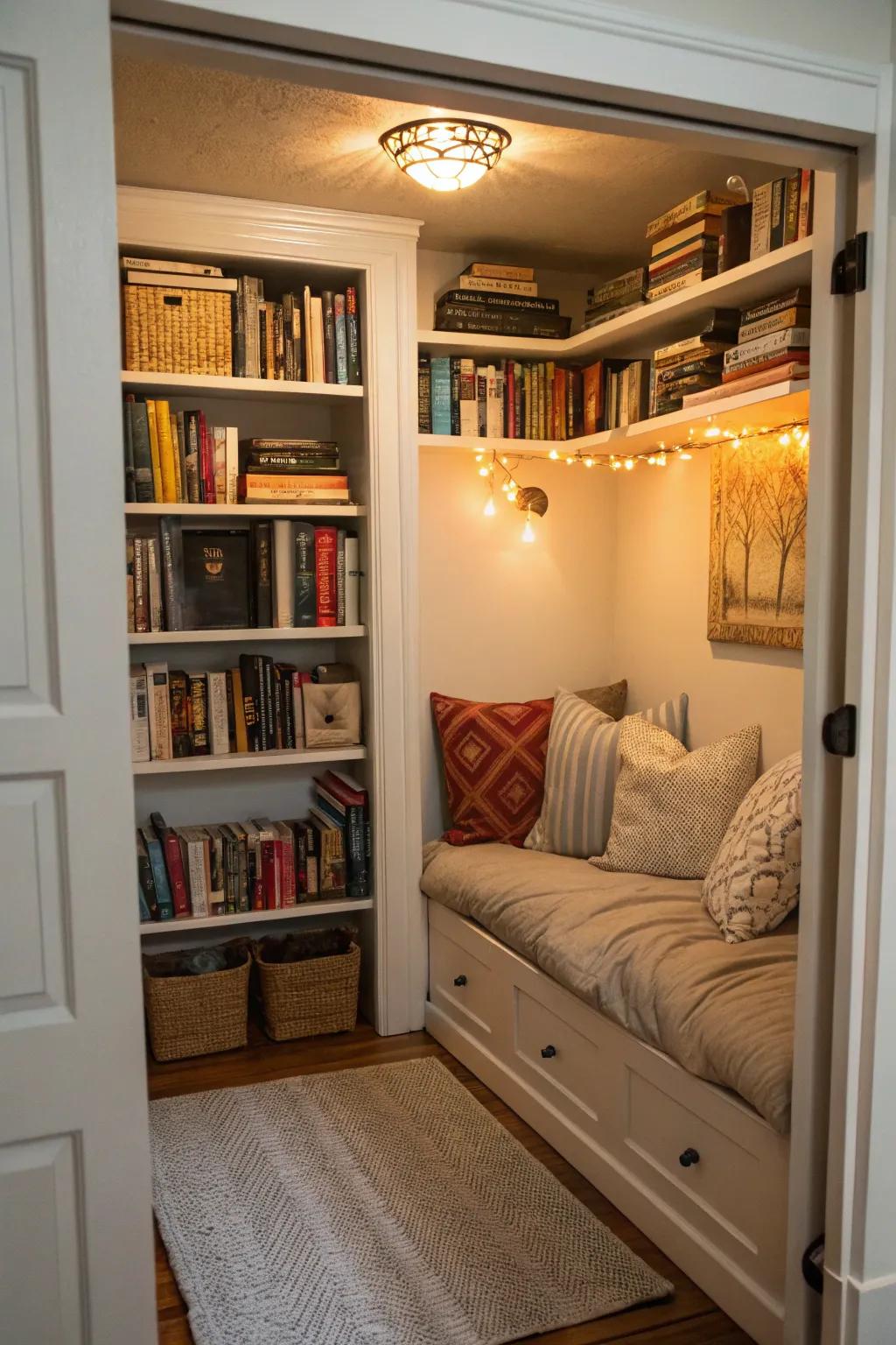 A hidden closet cove, suited for private reading moments.
