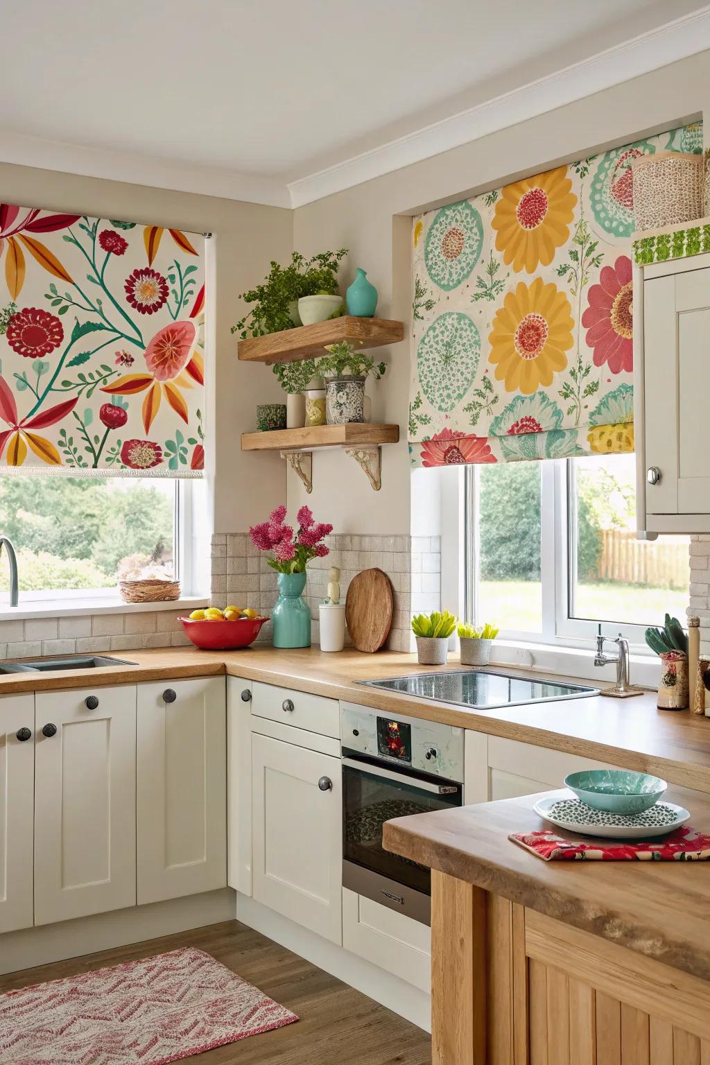 Cheerful kitchen featuring playful decorated screens