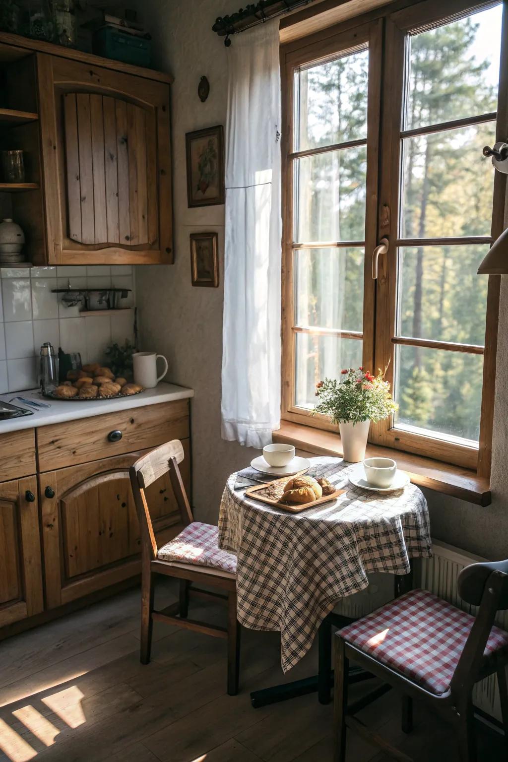 A breakfast spot offers a cozy place for informal dining.