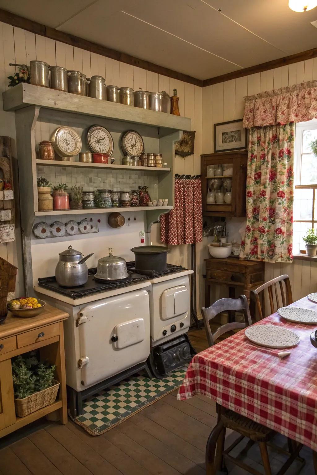 Vintage pieces include character and a sense of history to the cooking area.