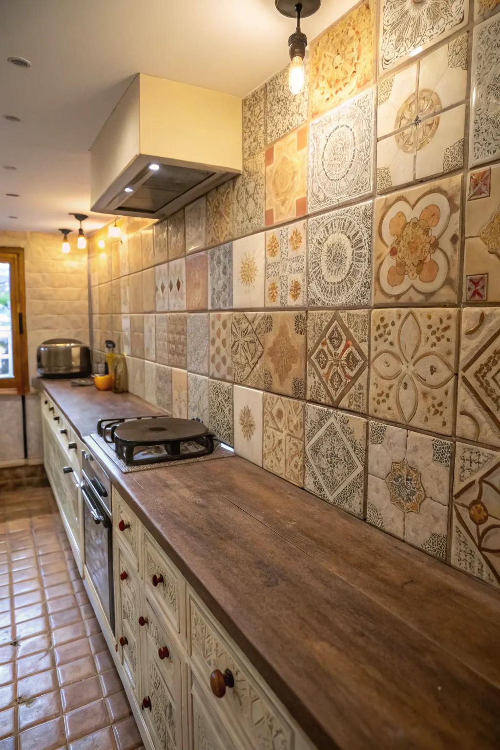 Handmade-style tiles inject artisanal character to this kitchen.