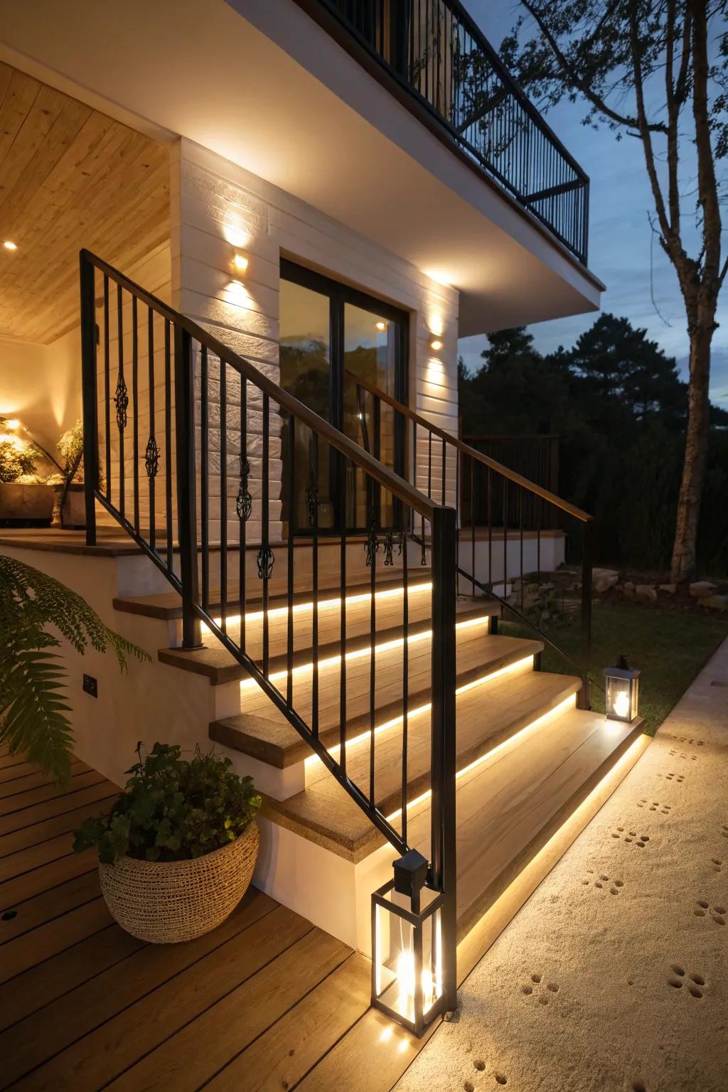 Railing with integrated lighting for added ambiance.