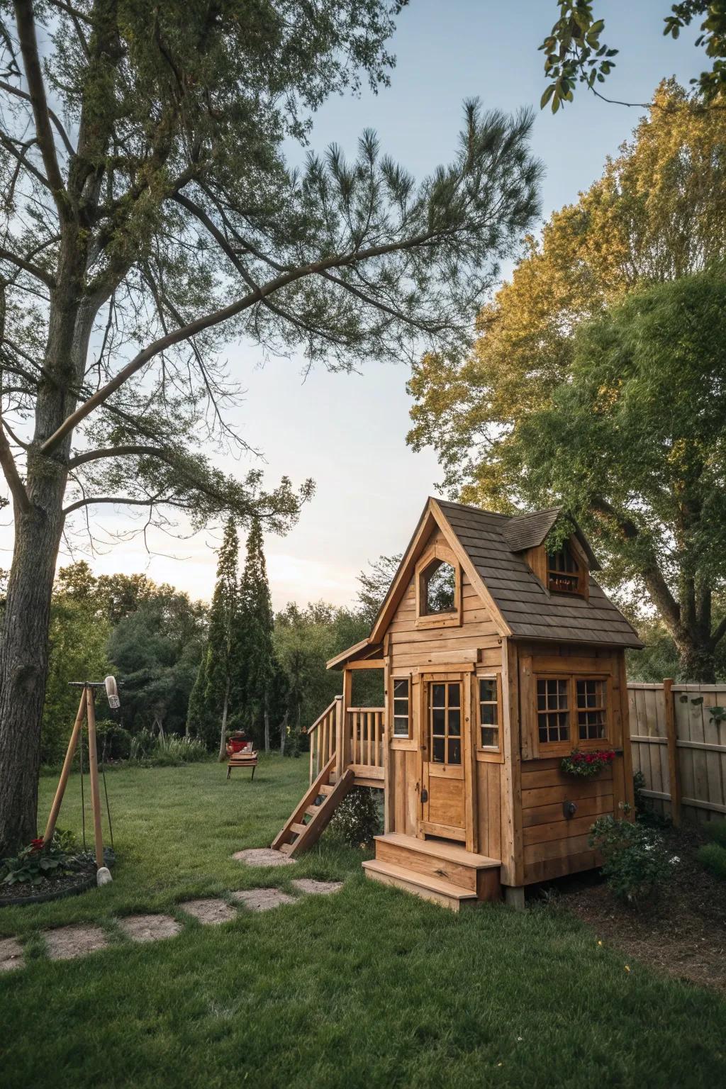 A timber playhouse becomes an enchanting play space for children.