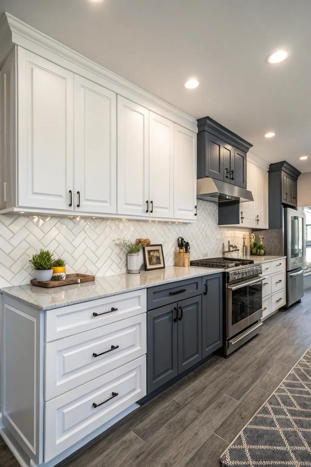 A kitchen featuring two-tone cabinetry for added visual interest.