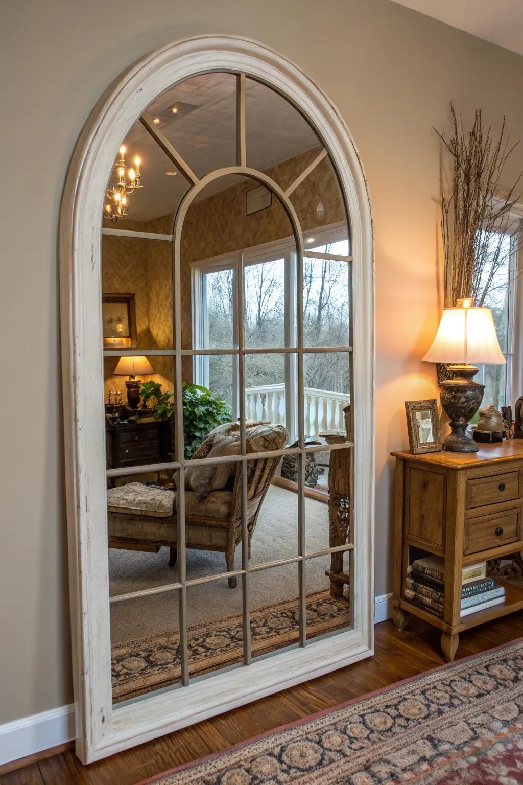 A reflector structured like a window appends architectural curiosity.