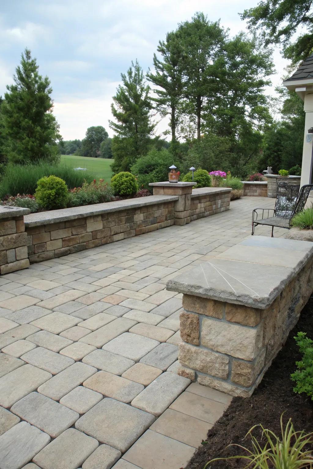 Built-in seating amplifies the practicality of this patio.