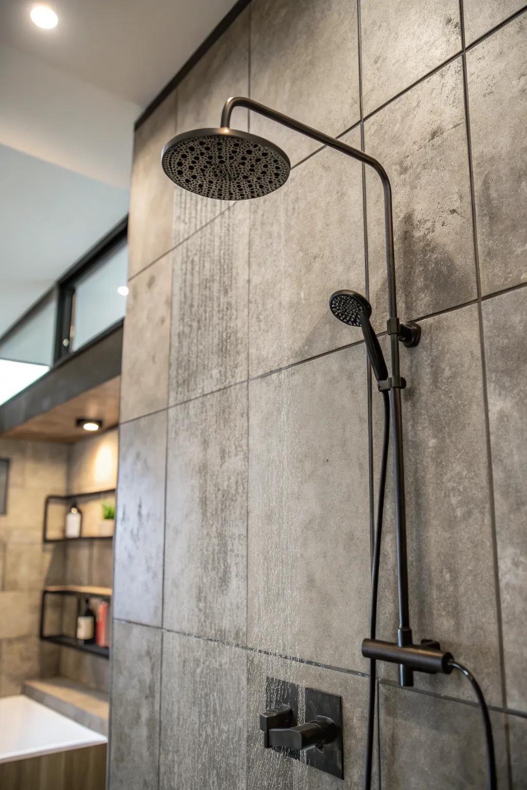 Cement tiles give your shower a city feel.
