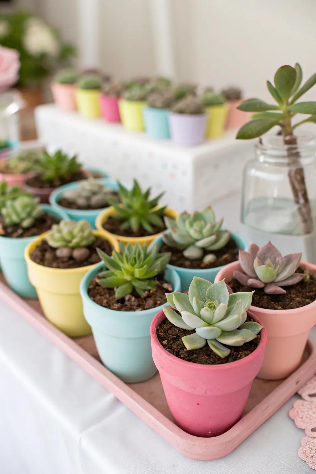 Adorable tiny succulents make for charming and nature-friendly gathering favors.