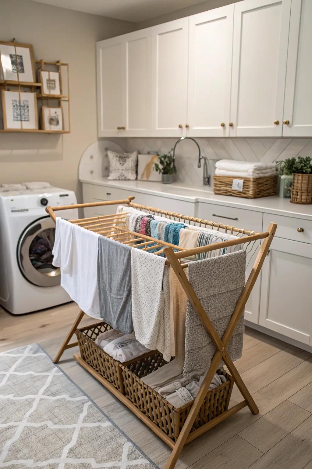 A piece of laundry furniture intelligently used as an airer.